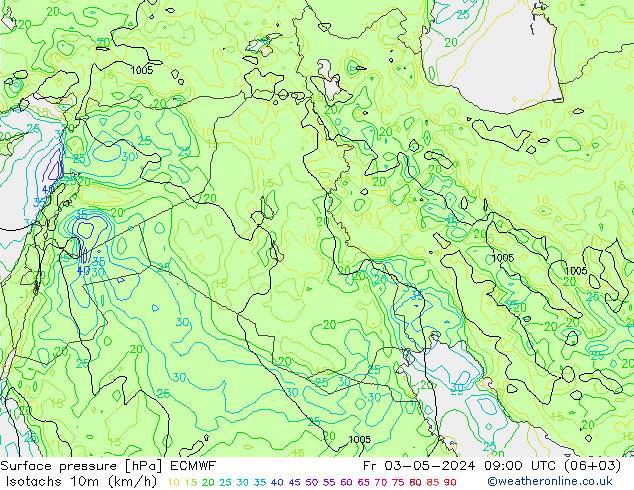 Isotachen (km/h) ECMWF Fr 03.05.2024 09 UTC