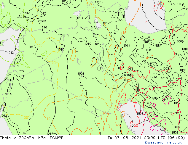 Theta-e 700hPa ECMWF mar 07.05.2024 00 UTC