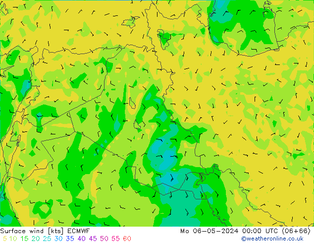 wiatr 10 m ECMWF pon. 06.05.2024 00 UTC