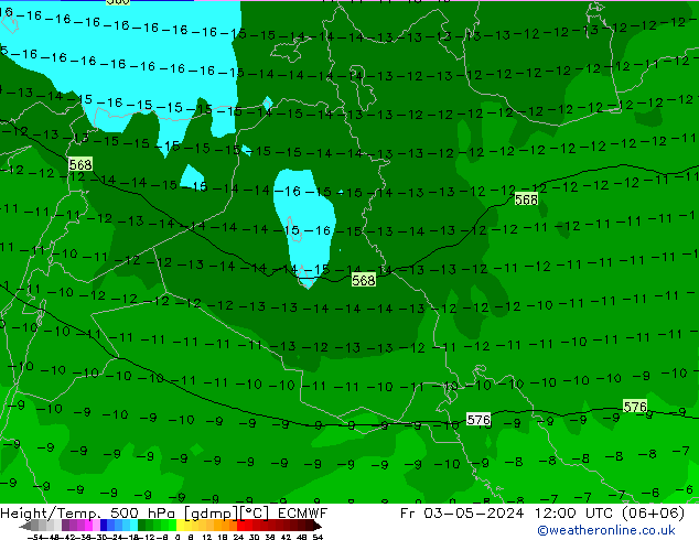 Hoogte/Temp. 500 hPa ECMWF vr 03.05.2024 12 UTC