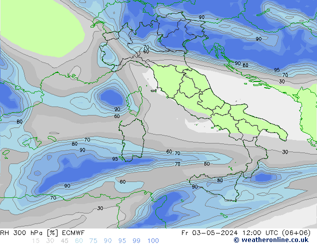 RH 300 hPa ECMWF Sex 03.05.2024 12 UTC