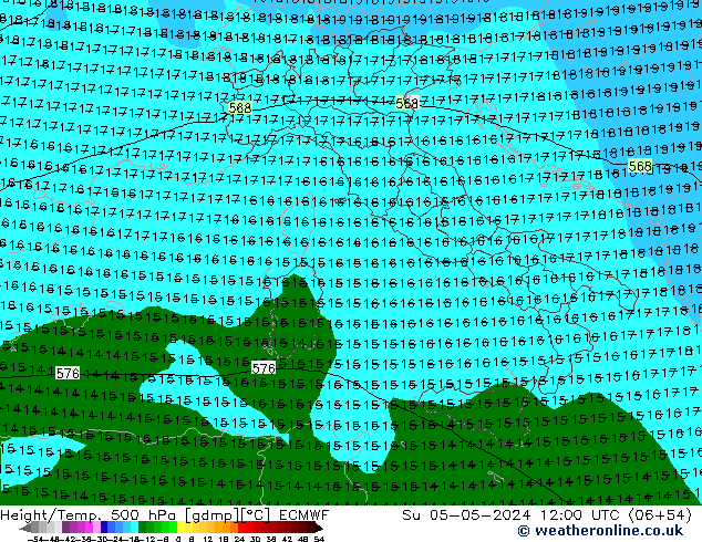 Z500/Regen(+SLP)/Z850 ECMWF zo 05.05.2024 12 UTC