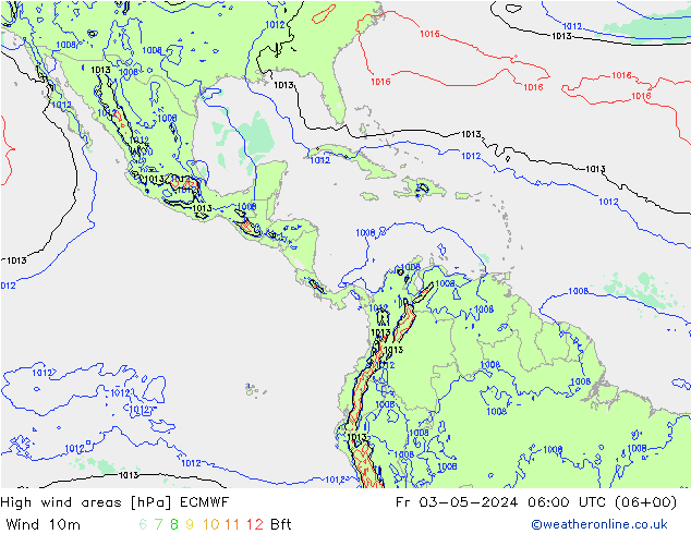 High wind areas ECMWF ven 03.05.2024 06 UTC