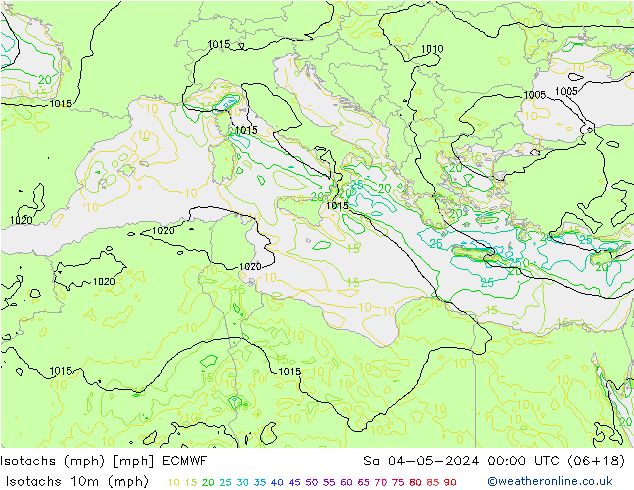 Isotachen (mph) ECMWF Sa 04.05.2024 00 UTC