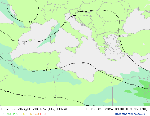 Jet stream/Height 300 hPa ECMWF Tu 07.05.2024 00 UTC