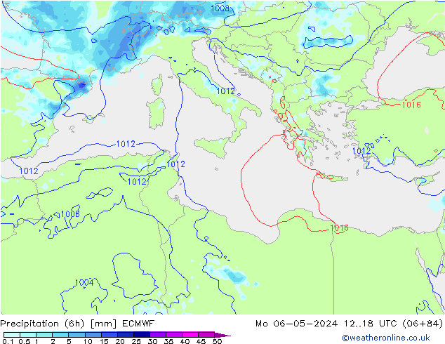 Z500/Yağmur (+YB)/Z850 ECMWF Pzt 06.05.2024 18 UTC