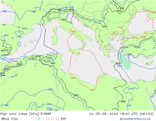 High wind areas ECMWF dom 05.05.2024 18 UTC