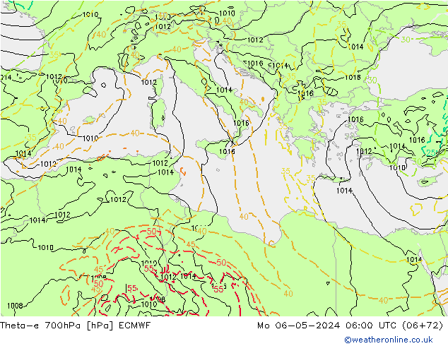 Theta-e 700hPa ECMWF ma 06.05.2024 06 UTC