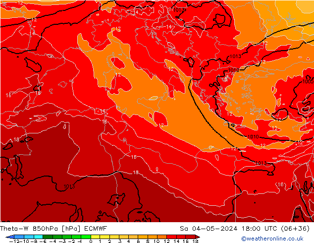 Theta-W 850hPa ECMWF Sáb 04.05.2024 18 UTC