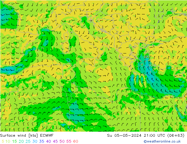 Vento 10 m ECMWF Dom 05.05.2024 21 UTC