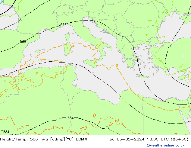 Z500/Rain (+SLP)/Z850 ECMWF Ne 05.05.2024 18 UTC