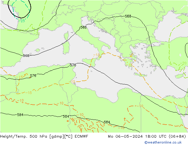 Z500/Yağmur (+YB)/Z850 ECMWF Pzt 06.05.2024 18 UTC