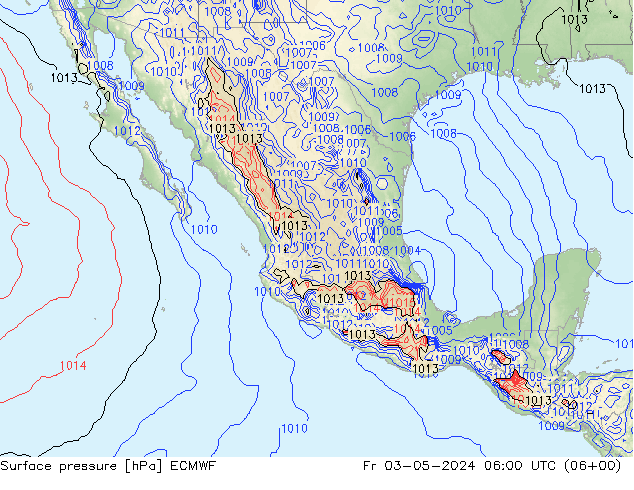 Presión superficial ECMWF vie 03.05.2024 06 UTC