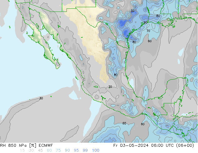 Humedad rel. 850hPa ECMWF vie 03.05.2024 06 UTC