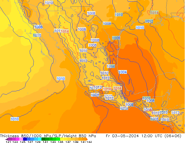 Espesor 850-1000 hPa ECMWF vie 03.05.2024 12 UTC