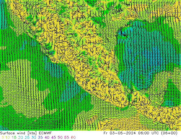 Viento 10 m ECMWF vie 03.05.2024 06 UTC