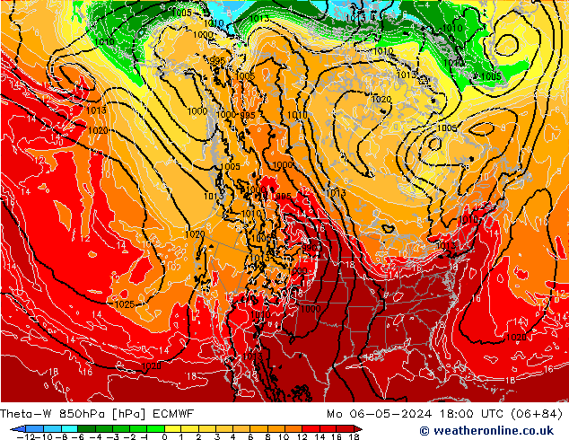 Theta-W 850hPa ECMWF Mo 06.05.2024 18 UTC