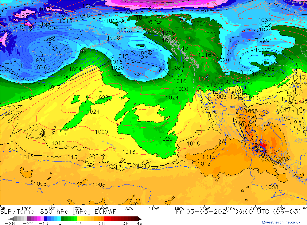 SLP/Temp. 850 hPa ECMWF Fr 03.05.2024 09 UTC