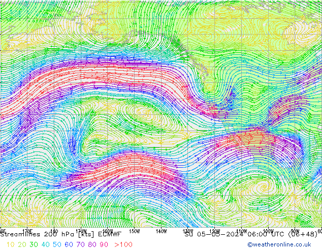 Streamlines 200 hPa ECMWF Su 05.05.2024 06 UTC