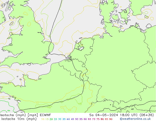 Isotachen (mph) ECMWF Sa 04.05.2024 18 UTC