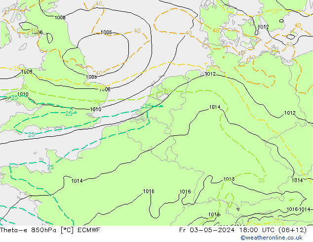 Theta-e 850hPa ECMWF Fr 03.05.2024 18 UTC