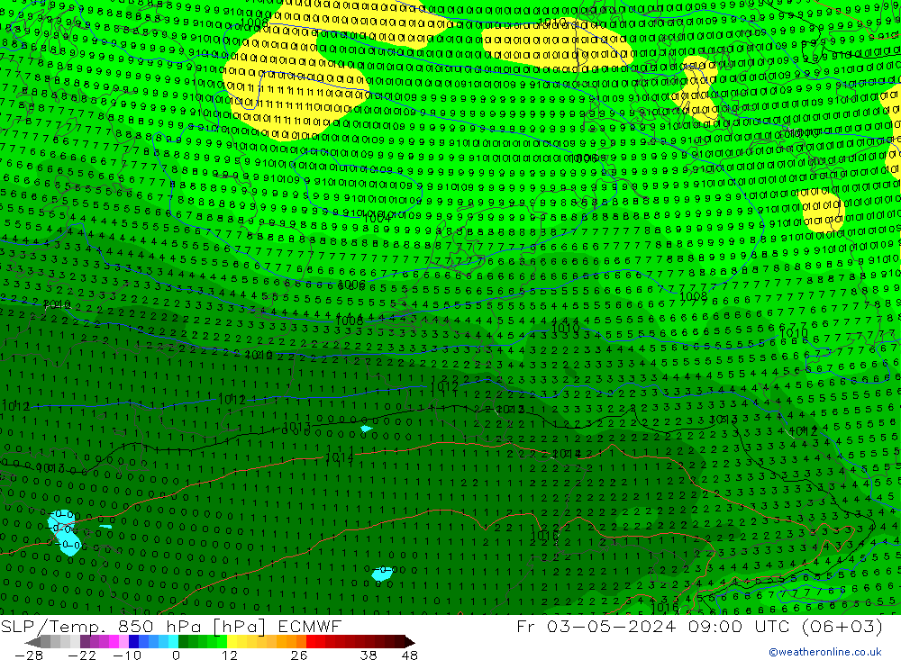 SLP/Temp. 850 hPa ECMWF ven 03.05.2024 09 UTC