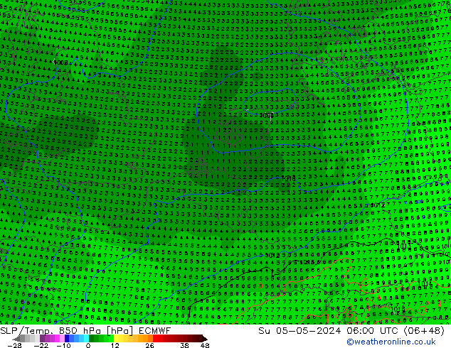 SLP/Temp. 850 hPa ECMWF So 05.05.2024 06 UTC