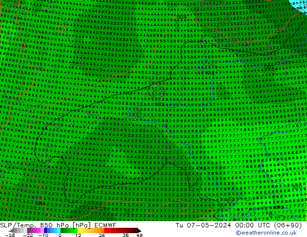 SLP/Temp. 850 hPa ECMWF Tu 07.05.2024 00 UTC