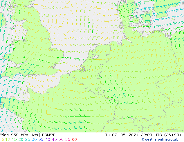 Wind 950 hPa ECMWF Út 07.05.2024 00 UTC