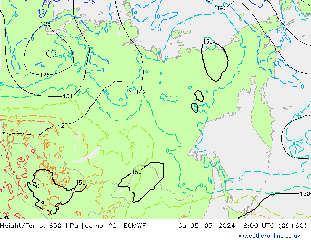 Z500/Rain (+SLP)/Z850 ECMWF Вс 05.05.2024 18 UTC