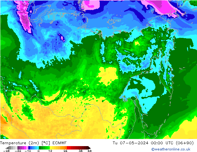 Temperature (2m) ECMWF Tu 07.05.2024 00 UTC