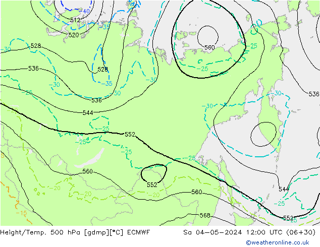 Z500/Rain (+SLP)/Z850 ECMWF sab 04.05.2024 12 UTC