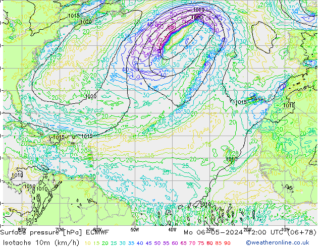 Isotachs (kph) ECMWF Mo 06.05.2024 12 UTC