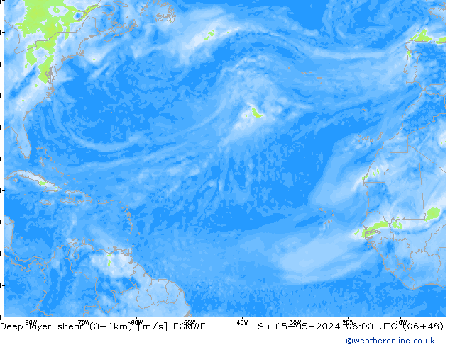 Deep layer shear (0-1km) ECMWF Paz 05.05.2024 06 UTC