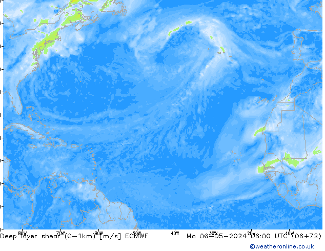 Deep layer shear (0-1km) ECMWF pon. 06.05.2024 06 UTC