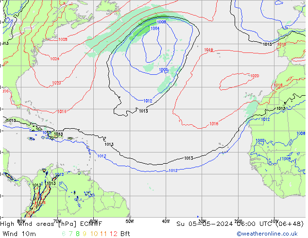 yüksek rüzgarlı alanlar ECMWF Paz 05.05.2024 06 UTC