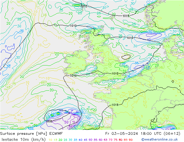 Isotachen (km/h) ECMWF vr 03.05.2024 18 UTC