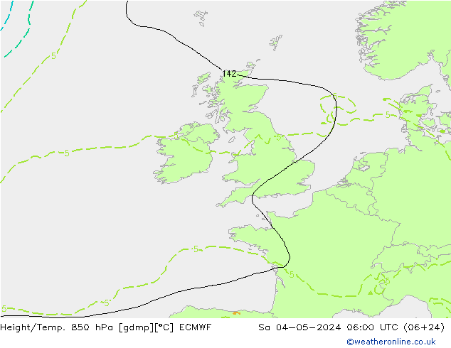 Hoogte/Temp. 850 hPa ECMWF za 04.05.2024 06 UTC