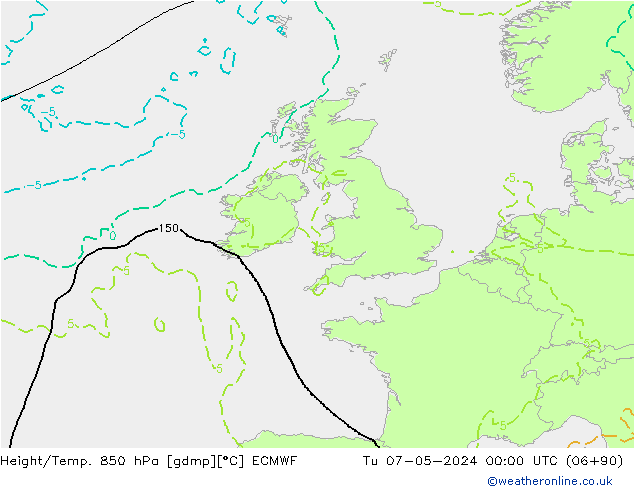 Height/Temp. 850 гПа ECMWF вт 07.05.2024 00 UTC