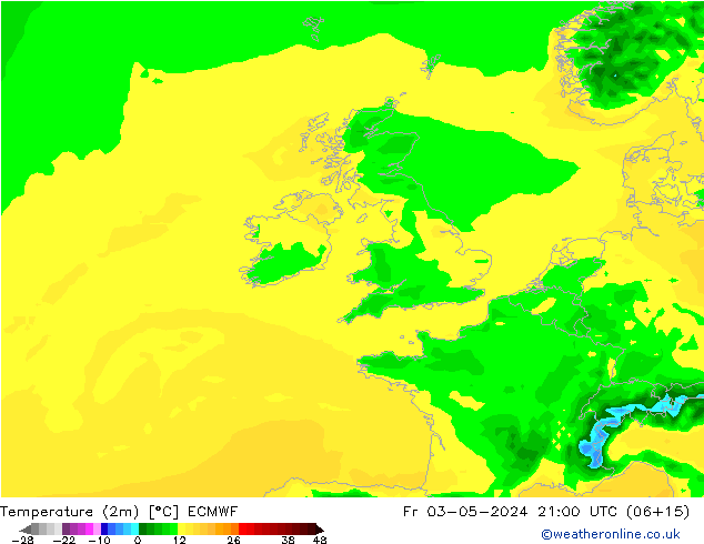 Temperatura (2m) ECMWF Sex 03.05.2024 21 UTC