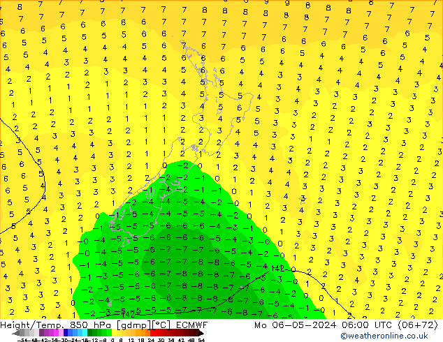 Z500/Rain (+SLP)/Z850 ECMWF Mo 06.05.2024 06 UTC