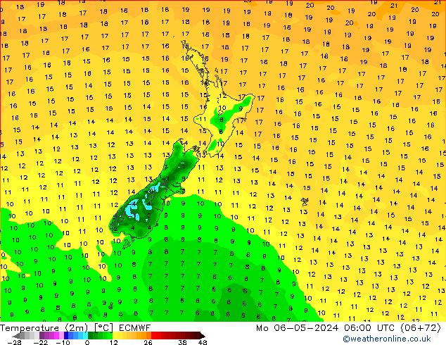 Temperature (2m) ECMWF Mo 06.05.2024 06 UTC