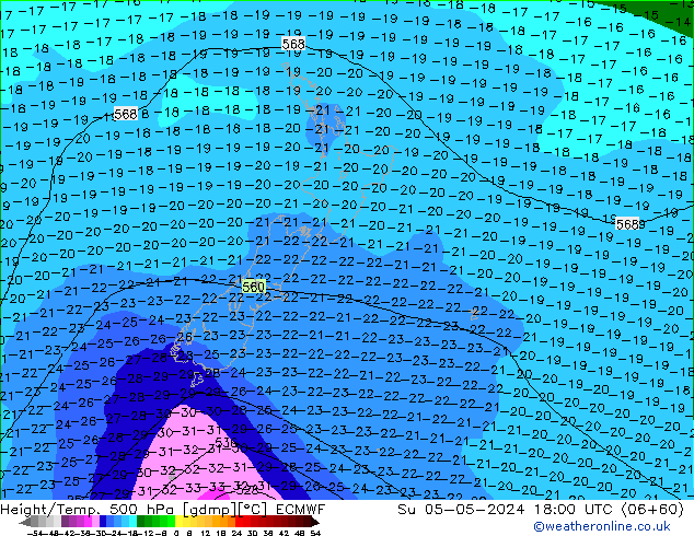 Z500/Rain (+SLP)/Z850 ECMWF Su 05.05.2024 18 UTC