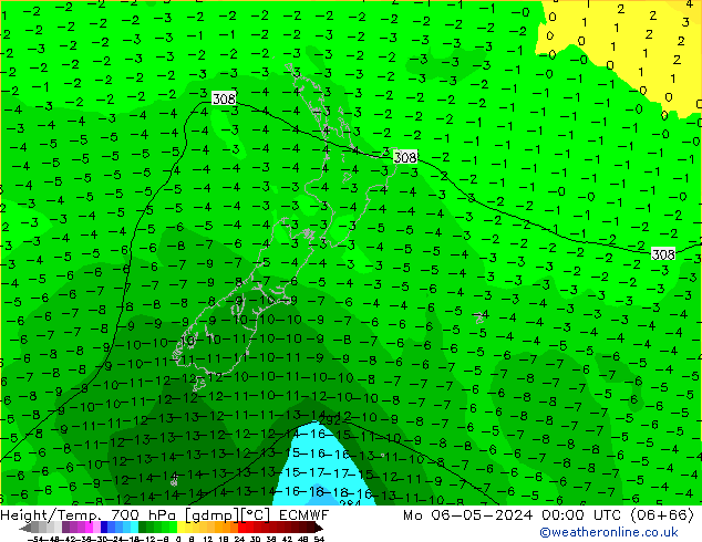 Height/Temp. 700 hPa ECMWF Mo 06.05.2024 00 UTC