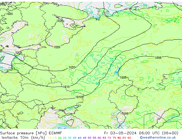 Isotachs (kph) ECMWF Fr 03.05.2024 06 UTC