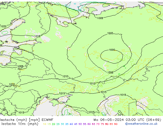 Isotachs (mph) ECMWF Mo 06.05.2024 03 UTC