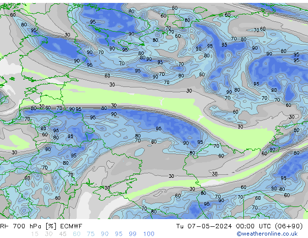 700 hPa Nispi Nem ECMWF Sa 07.05.2024 00 UTC