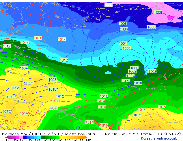 Thck 850-1000 hPa ECMWF pon. 06.05.2024 06 UTC