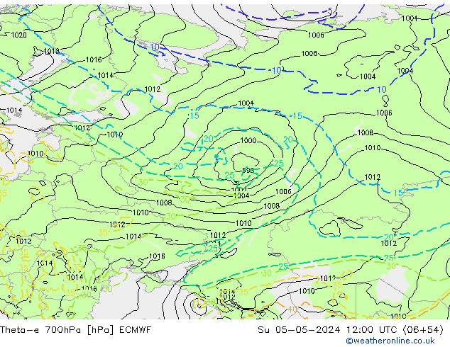 Theta-e 700hPa ECMWF Su 05.05.2024 12 UTC