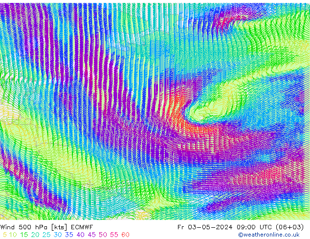 Wind 500 hPa ECMWF Fr 03.05.2024 09 UTC